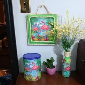 Tropical Flamingo Decor   3 Piece Set